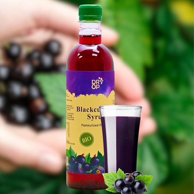 DROP Pure Organic Blackcurrant Flavor Bio Syrup-16.9oz (500ml), Natural 30% Concentrate Fruit Syrups,Great For Cocktails,Bevarages,Coffee,Shaved Ice and Ice-Cream,Gluten-Free, NON-GMO Snow Cone Syrup