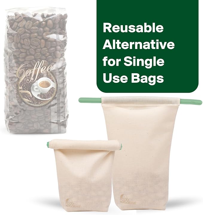 Food Huggers Sustainable Coffee Storage| Bulk Bean Bag | Eco-Friendly, Zero-Waste | BPA-Free, Dishwasher Safe Silicone | Ideal for Groceries, Food | Reusable, Large (1pc)