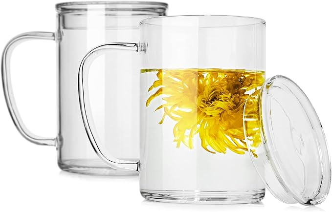LUXU Glass Coffee Mugs (Set of 2),27oz Large Glass Coffee Cups Clear Glass Tea Cups Overnight Oats Containers with Glass Lid,Cute Coffee Bar Accessories,Iced Coffee Glasses for Latte,Cereal,Yogur