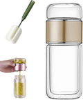 QUROXO 2025 New Tryteava Glass Infuser, Teava 3-In-1 Smart Tea Infuser with Cup Brush, Double-Layer Borosilicate Glass Tryteava Tea infusers Separation Cup (Gold, 280ml (9.5oz))