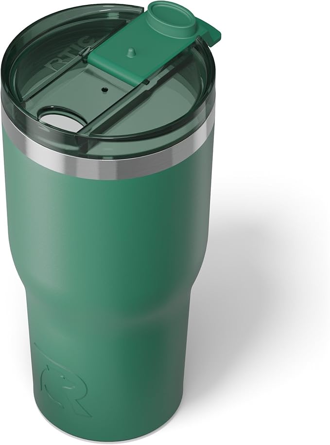 RTIC 30oz Essential Tumbler with Lid, Insulated, Stainless Steel, Metal, Double Wall Vacuum-Insulation, Ceramic Lined, Travel Cup for Iced Coffee, Tea, Hot and Cold Drink, Pine Tree