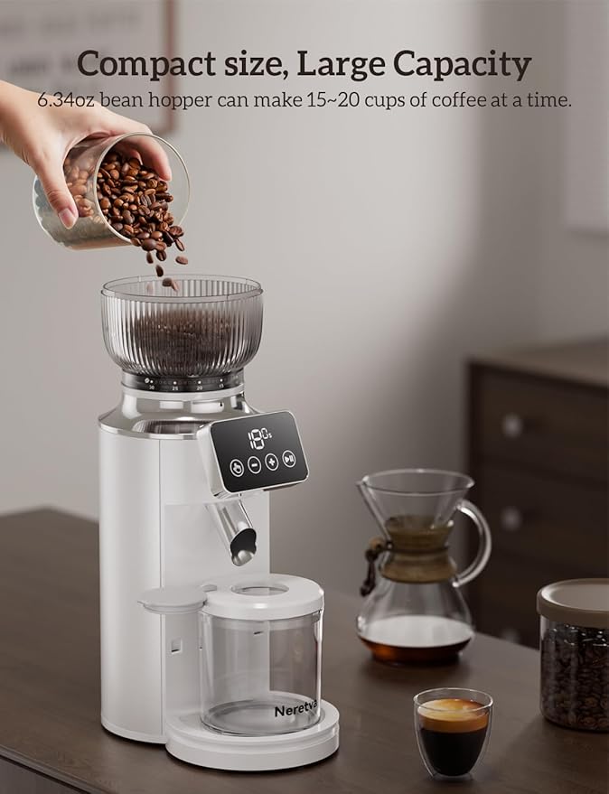 Neretva Burr Coffee Grinder, 2 in 1 Professional Espresso Grinder Stainless Steel Suit 51~58mm Portafilter Coffee Bean Grinder 30 Precise Setting & Anti-Static for Espresso/French Press/Drip/Cold Brew