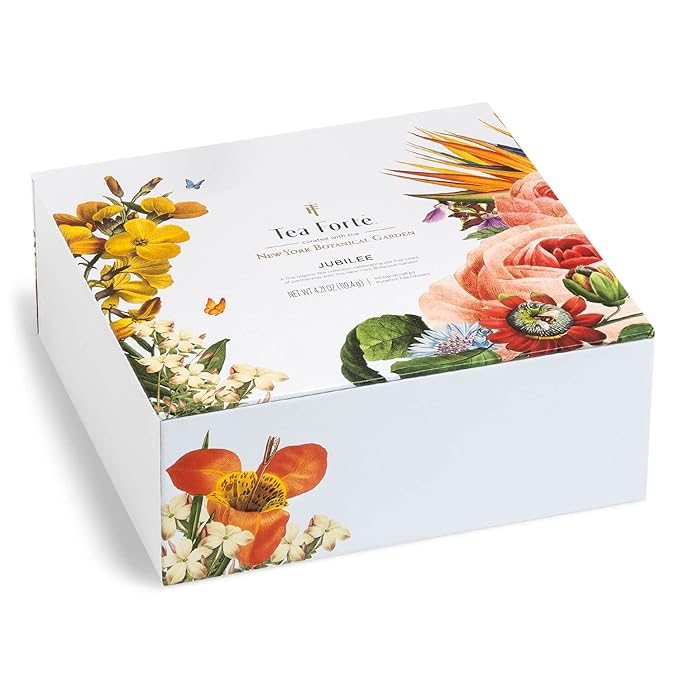 Tea Forte Jubilee Premium Tea Chest Gift Sampler, 40 Count, 2 of each Variety Blend Individually Wrapped Handcrafted Pyramid Infuser Bags