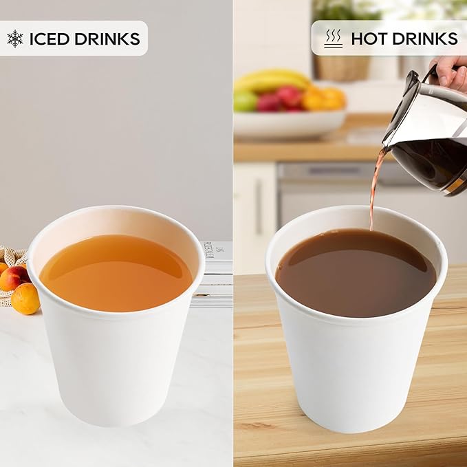 JOLLY PARTY [100 Pack] 10 oz Paper Coffee Cups, Disposable Paper Coffee Cup with Lids, Hot/Cold Beverage Drinking Cup for Water, Juice or Tea, Suitable for Home, Shops and Cafes