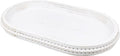 Oval Wood Serving Tray with Wooden Beads, Outdoor Farmhouse Decorative Tray for Ottoman, Coffee Table, Kitchen Counter Organizer, Home Decor(Whitewashed)