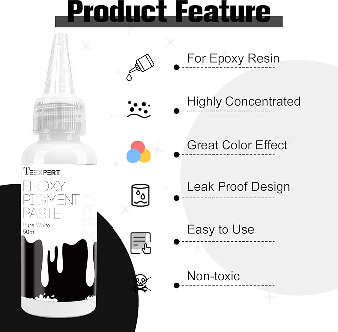 Teexpert Pigment Paste for Epoxy Resin: 3.38oz/100ml Ultra Highly Concentrated & Easy to Mix Black & White Colors Opaque Liquid Epoxica Dye Set for Resin Art River Table