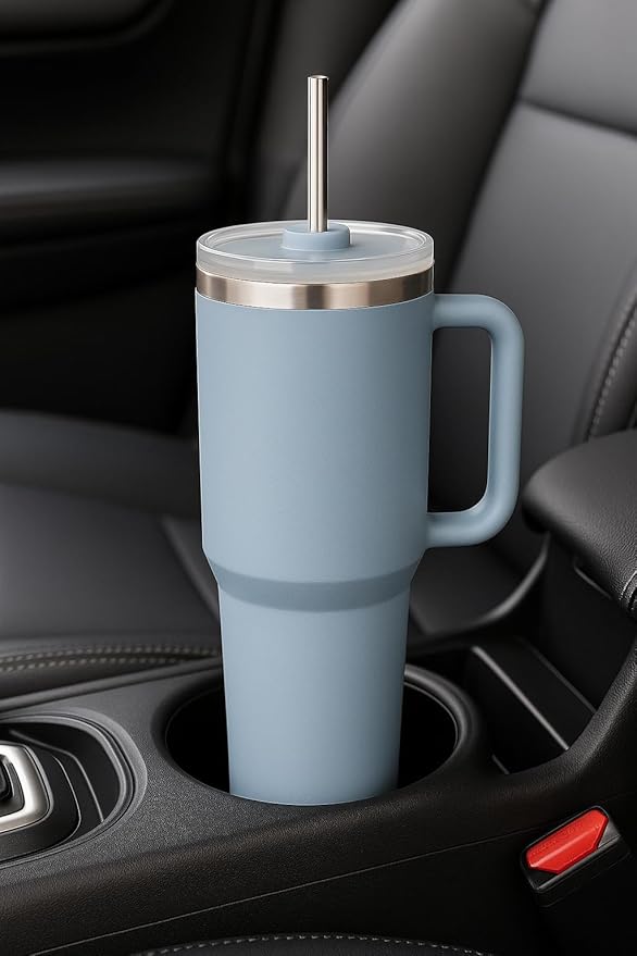 40oz Insulated Stainless Steel Tumbler with Handle and Straw – Durable Leakproof Travel Mug for Hot & Cold Drinks, Dishwasher Safe, Fits Car Cup Holders, Reusable Gift Cup