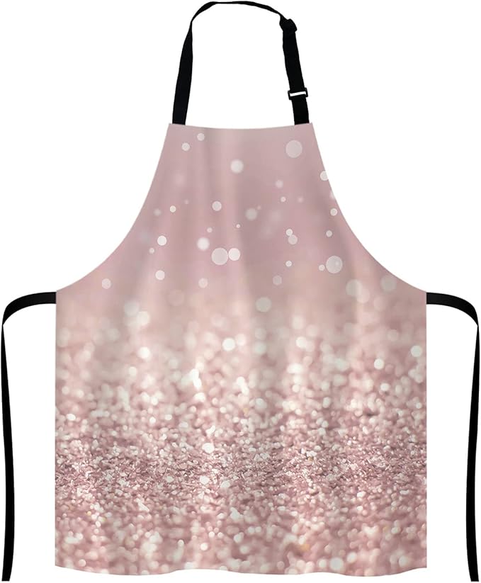 Rose Gold Rainbow Glitter Bib Apron with Adjustable Neck for Men Women,Suitable for Home Kitchen Cooking Waitress Chef Grill Bistro Baking BBQ Apron