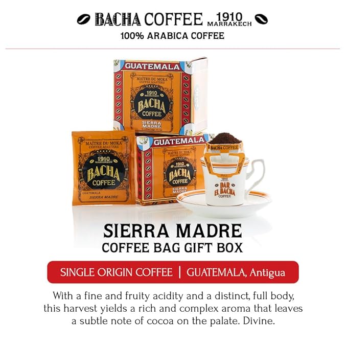 Bacha Coffee | Sierra Madre Guatemala Single Origin, Medium Roast, 100% Arabica Specialty Coffee, 12 Coffee Drip Bags, Gift Box