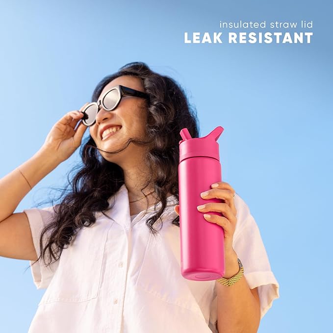 Simple Modern Kids Water Bottle with Straw Lid Vacuum Insulated Stainless Steel Metal Thermos Bottles | Reusable Leak Proof BPA-Free Flask for School | Summit Collection | 18oz, Raspberry Vibes