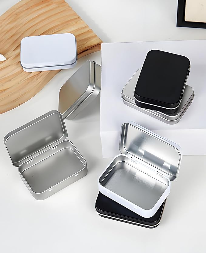 Small Metal Box With Lid-Cookie Tins Metal Tins With Lids Lens Wipes Storage Container Mini Portable Box,Empty Hinged Tin,For Organize Mint Candy Jar,Sewing (White, 6 Pcs 3.7" x 2.4" x 0.8")
