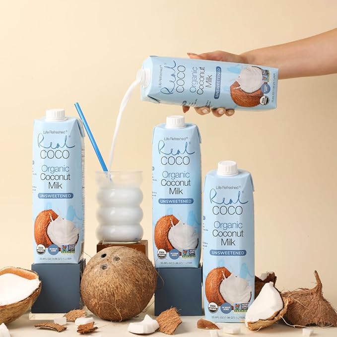 Real Coco Organic Original Coconut Milk Beverage (6-Pack 1L), USDA Organic, No-Added Sugar, Plant Based, Dairy & Soy Free, Vegan, Keto and Paleo Friendly