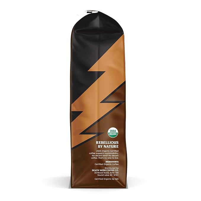 Death Wish Coffee, Organic and Fair Trade Medium Roast Ground Coffee, 16 Ounce (Pack of 1)