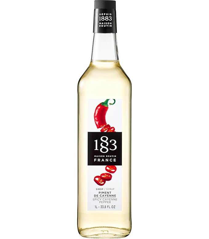 1883 Spicy Cayenne Pepper Syrup for Drinks, Made in France, 1 Liter Glass Bottle