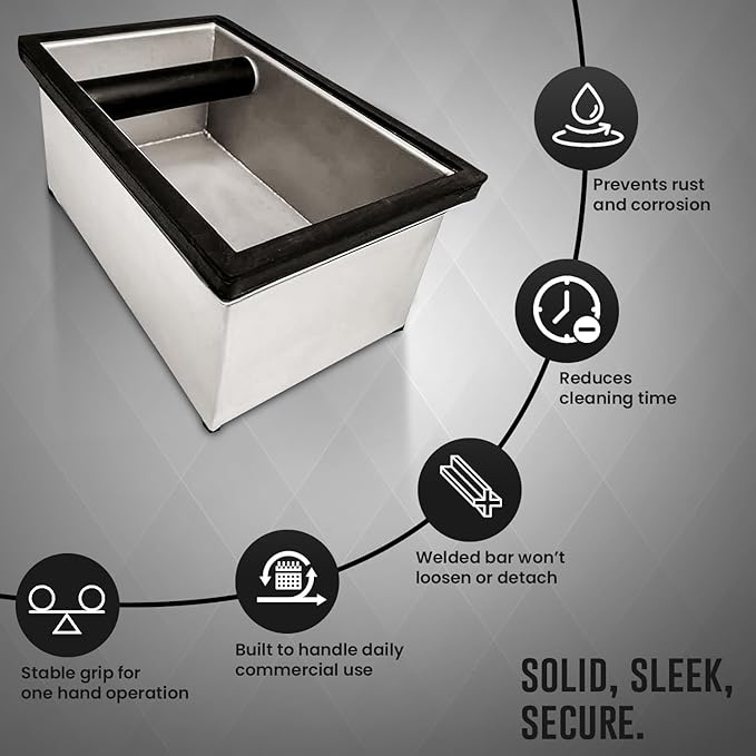 Rattleware Stainless Steel Knock Box | Heavy-Duty Espresso Grounds Container, Welded Bar, Durable and Efficient for Baristas - Quality Coffee Preparation (9.25"x5.5"x4")