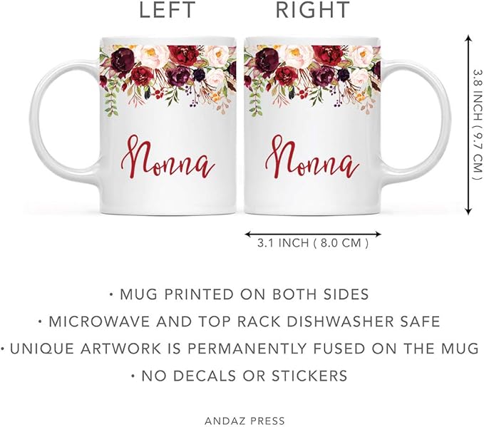 Andaz Press 11oz. Mother's Day Ceramic Coffee Tea Mug Gift, Fall Autumn Marsala Burgundy Flowers Roses Florals, Nonna, 1-Pack, Includes Gift Box, Birthday Christmas Gift Ideas