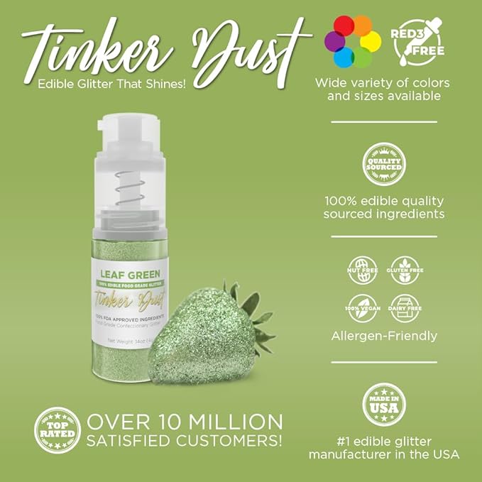 Bakell - Leaf Green Tinker Dust (4g, 1x Mini Spray Pump) Edible Glitter for Food, Desserts, and Beverages!