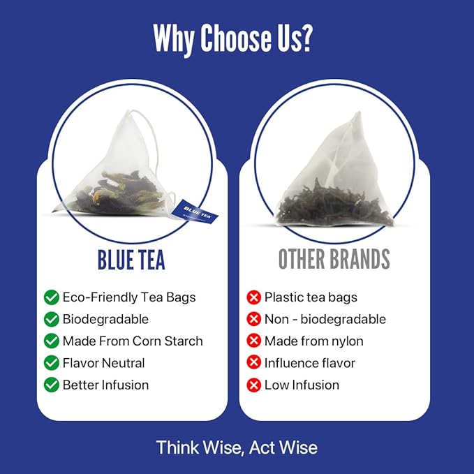 BLUE TEA - Butterfly Pea Flower Tea - 100 Count - Pyramid Plant Based Tea Bag | ANTIOXIDANT RICH | Tea Gift - Herbal Tea - Flower Based - Caffeine Free - Non-Bitter | Zipper Pack