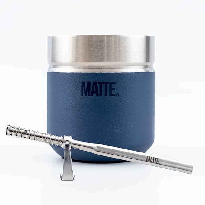 Matte 6.5 oz Yerba Mate Gourd and Bombilla Set - Includes DS Pro Box - BPA Free Yerba Mate Set Kit with Mate Straw, Elegant Design, Non-Slip Base (Blue)