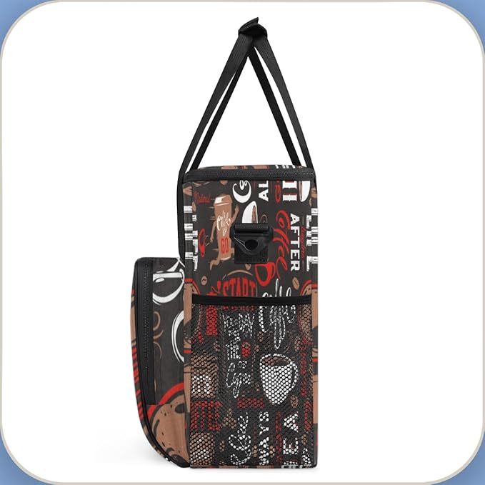 Brown and Red Coffee Cafe Coffee Maker Carring Bag Travel Carrying Storage Tote Bag Compatible with Keurig K-Mini or K-Mini Plus Portable Single Serve Coffee Brewer Case with Pockets for K-cup Pods