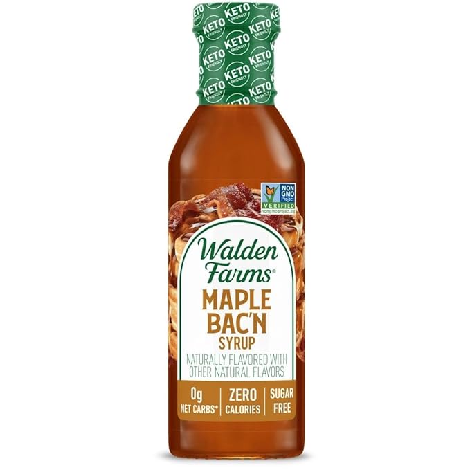 Walden Farms Maple Bacon Syrup – Perfect for Pancakes, Waffles, Desserts – Zero Calorie, Sugar-Free, Low Carb, Keto-Friendly, Gluten-Free, Vegan – 12 oz Bottle