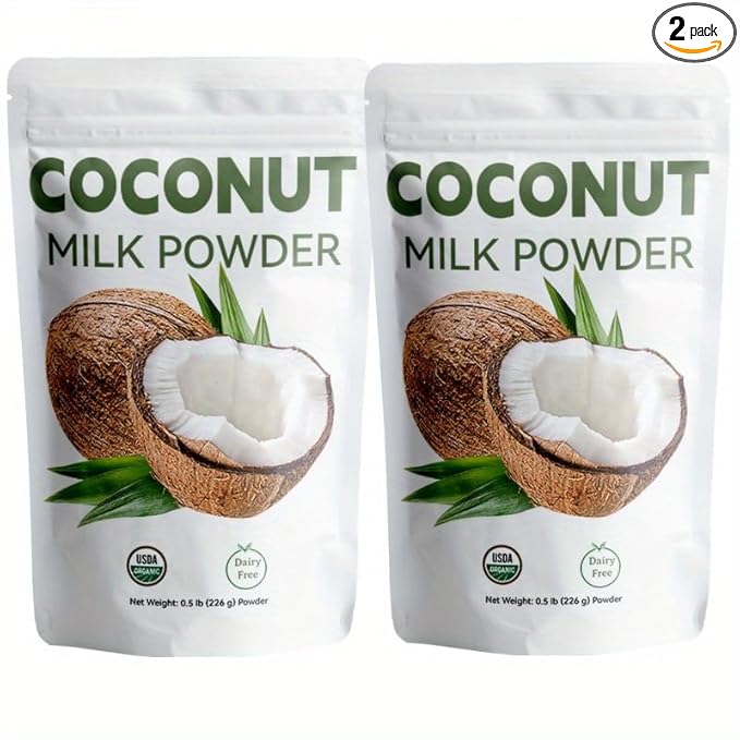 Premium Coconut Milk Powder (226g/2pack) - 100% Natural, Unsweetened, Perfect for Curries, Desserts & Baking, Gluten-Free, Non-GMO, Resealable Bag