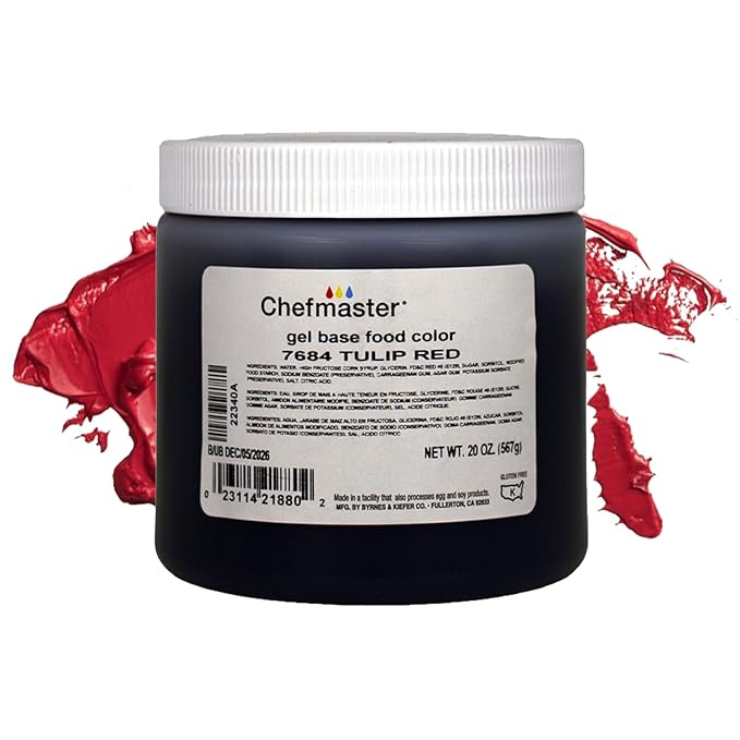 Chefmaster Tulip Red Gel Food Coloring | Vibrant Color | Professional-Grade Dye for Icing, Frosting, Fondant | Baking & Decorating | Fade-Resistant | Easy-to-Use | Made in USA | 20 oz