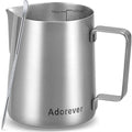 Milk Frothing Pitcher, 16oz Stainless Steel Milk Frother Cup Steaming Pitcher, Cappuccino Espresso Accessories Coffee Bar Barista Tools, Metal Steamer Cup Milk Jug with Latte Art Pen