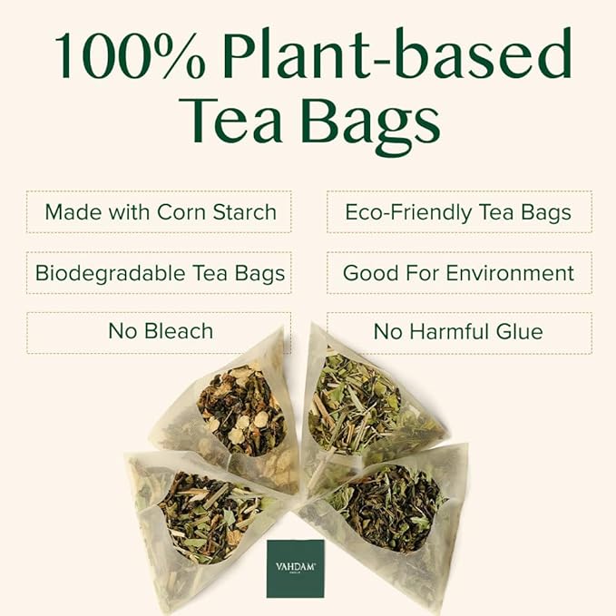 VAHDAM, Chamomile Mint Citrus Green Tea Bags (100 Count) Low Caffeine, Non GMO, Gluten Free | Sweet & Floral | Resealable Ziplock Pouch | Chamomile Tea Bags