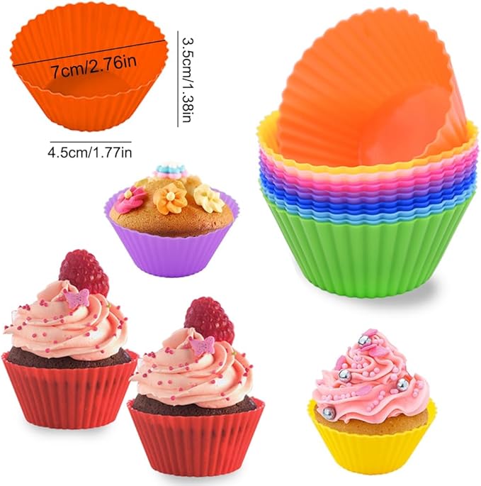 AKOAK Reusable Silicone Non-stick Baking Cups, Cake Molds, Kitchen Baking Cooking Accessories, DIY Cake Making Tools - Pack of 10 (Rose red)