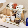 KISKIS Coffee Mug Cup Holder Space Saving 2-Tier Sturdy Stable Metal Storage Shelf, Prevent Falling Scratch Resistant Kitchen Rack Office Bathroom Desktop Organizer,White