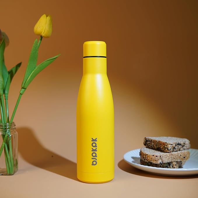 BJPKPK 12oz Water Bottles Stainless Steel Double Wall Vacuum Insulated Small Water Bottles for Travel,Yellow
