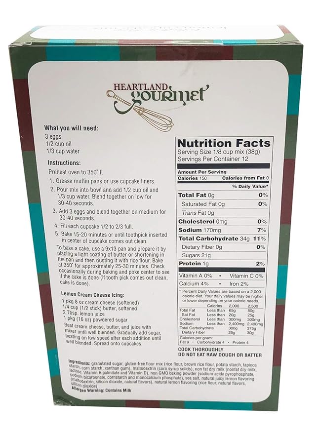 Heartland Gourmet: Gluten Free Lemon Cupcake Mix - Rich and Decadent - Certified Gluten Free Ingredients - All Purpose - Safe for Celiac Diet