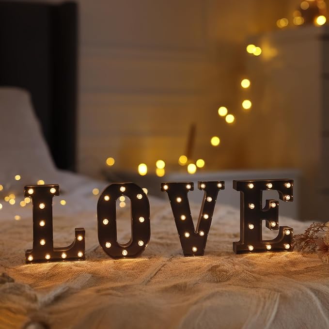 Foaky Black LED Letter Lights for Room Decor - Bedroom Wall Decor, Alphabet Lights for Home, Wedding, Party - Battery Operated （U）