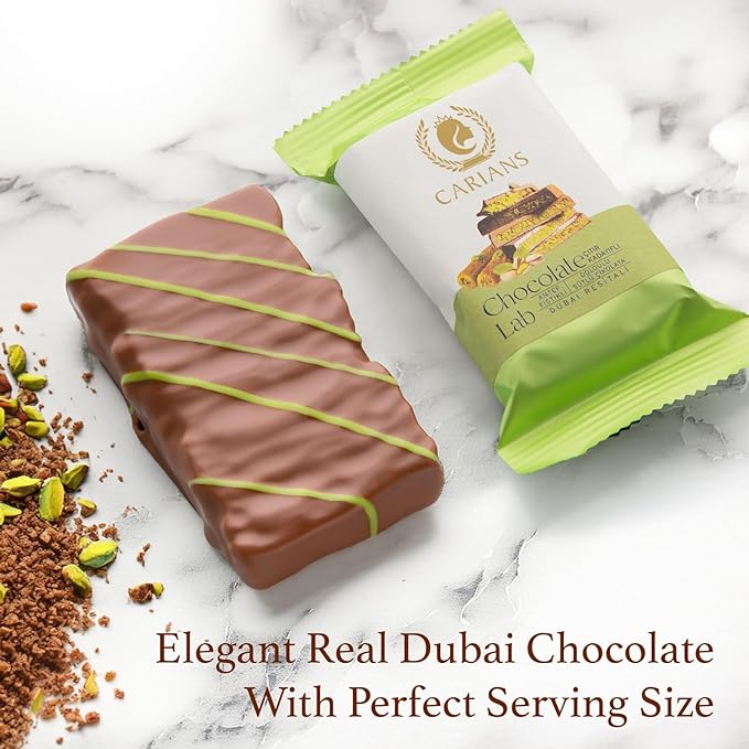 CARIANS Dubai Chocolate Bar with Pistachio, 2 Pack Luxury Chocolate with Crispy Kunafa, Great for Gift Giving, Anniversary, Thanksgiving, Christmas, 6.35 oz