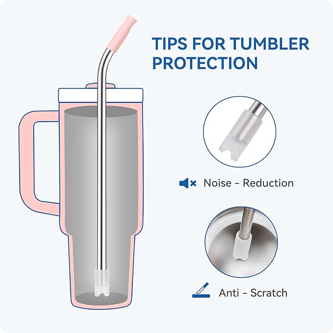 Reusable Stainless Steel Straws with Silicone Tip for Stanley 30oz, Metal Drinking Straws for 30oz Tumbler,3 Bent Tubes & 6 Tips& 1 Cleanr Brush (Iris)