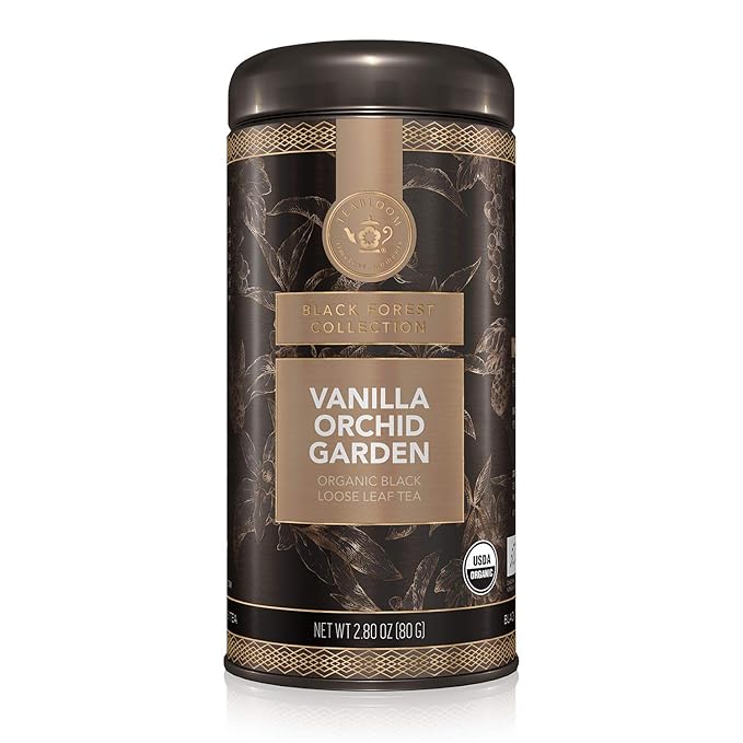 Teabloom Organic Black Tea, Vanilla Orchid Garden Loose Leaf Tea, USDA Certified Organic and Kosher Certified, 2.80 Ounce Canister Makes 35-50 Cups
