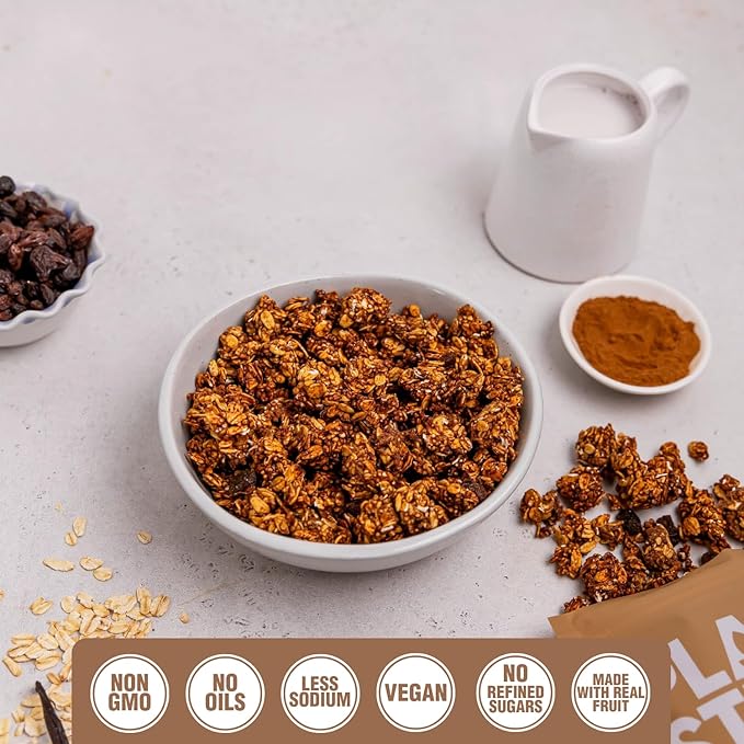 PLANTSTRONG Classic Oatmeal Raisin Cookie Granola Snack Mix - Whole Grain, Naturally Sweetened With Fruit, Plant Based, Oil Free - Pack of 4 x 9oz Bags