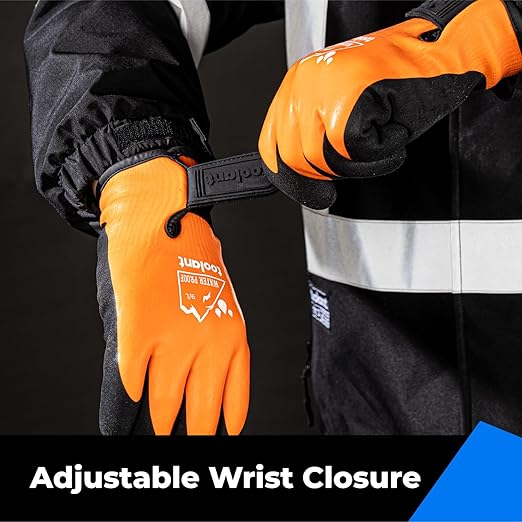 toolant 100% Waterproof Gloves Bulk Pack, 3 Pairs, Winter Work Gloves for Cold Weather, Touchsreen, Warm Freezer Gloves, Thermal Insulated, With Grip, Orange, Medium