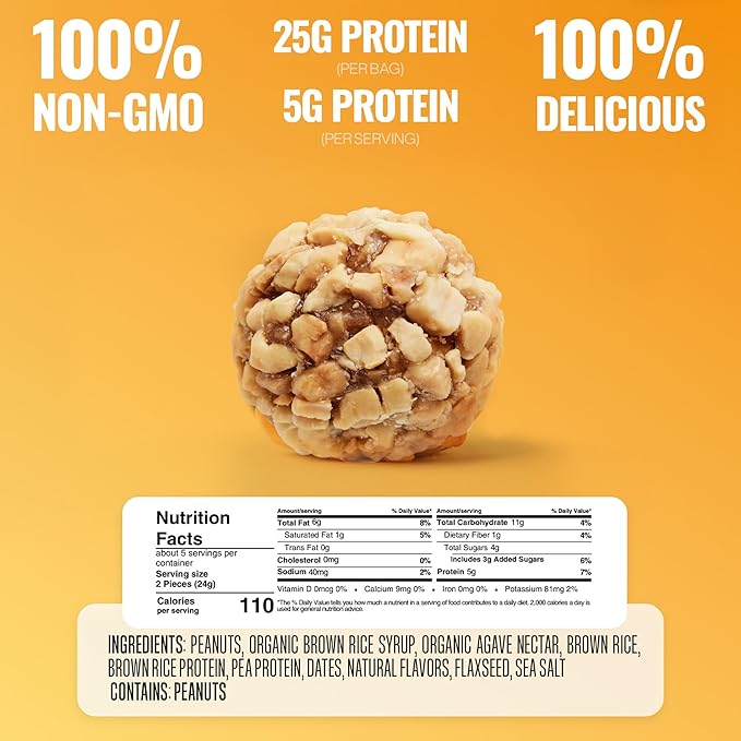 The GFB, Peanut Butter Protein Bites - Gluten Free Protein Balls – Non GMO, Soy Free, Vegan - Snack Size Plant Based Energy Balls, 4 oz (1 Count)