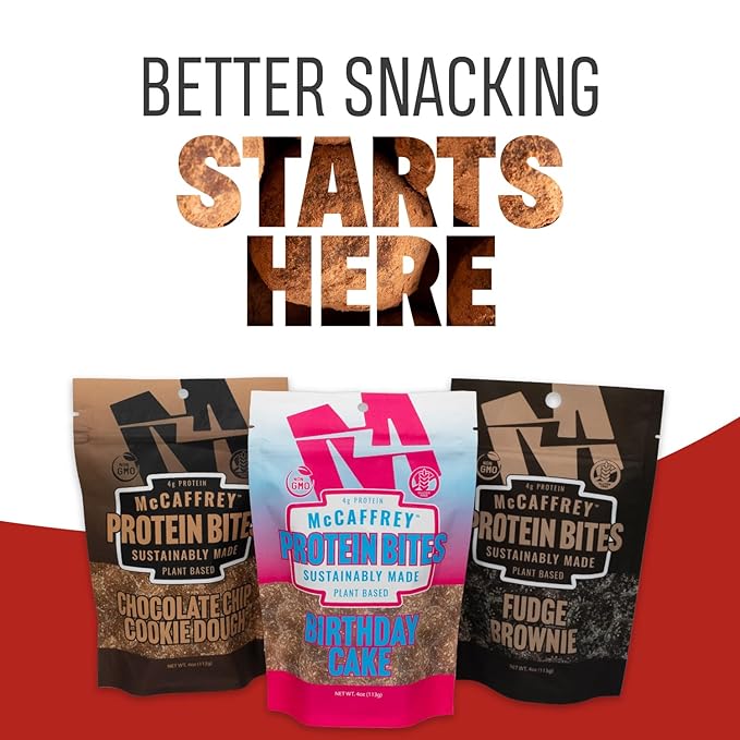 McCaffrey Protein Bites – Birthday Cake Flavor – 6 Multi-Serving 4oz Bags – 4g of Protein per Serving – Gluten-Free, Vegan, High Fiber Energy Snack for Active Families