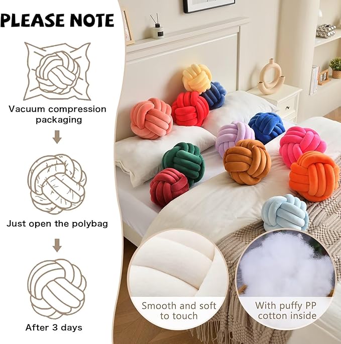 Decorative Throw Knot Pillow Ball for Home Chair Sofa Aesthetic Round Velvet Knotted Pillow Cushion (Milky White, 11 inches)