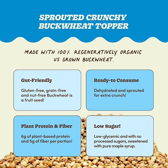 Lil Bucks Sprouted Regeneratively Grown Buckwheat Seeds– Paleo Cereal, Gluten-Free Granola, High in Protein, Low Sugar, Organic Superseed Crunch (ORIGINAL, 6 Pack)