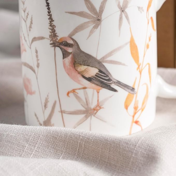 Maison d' Hermine Coffee Mug with Handles Fine Bone China Mugs Pack of One Tea Cups for Hot Beverages Cappuccino Latte Home Office Perfect for Gift (Meadow Florals Beige - Meadow Sunrise, 12 Ounce)