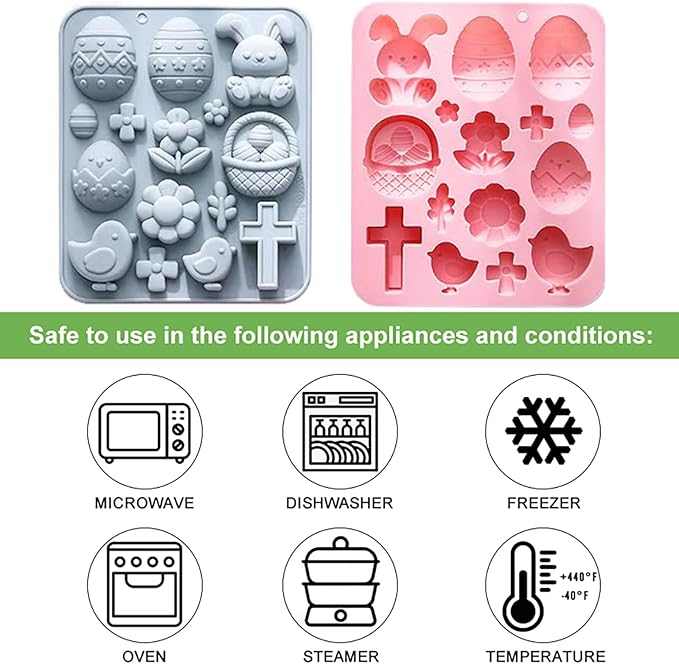 Easter Bunny Egg Chocolate Mold Set - 15-Cavity Silicone Baking Molds with Rabbit & Egg Designs, Food-Grade for Easter Cakes, Spring Party Treats & DIY Crafts - 2 Pack