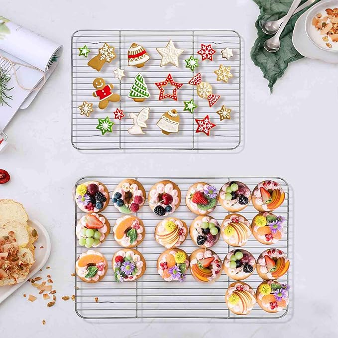 TeamFar Baking Cooling Rack Set of 4, Stainless Steel Rack for Cooking Roasting Grilling, Healthy & Mirror Finish, Oven Use & Dishwasher Safe