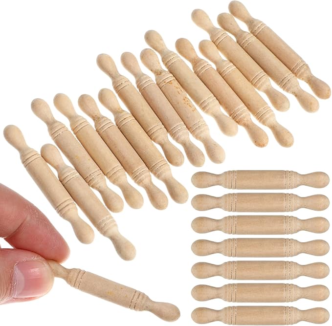 Toyvian 30 Pcs Mini Rolling Pin: Wooden Rolling Pin for Craft, Small Dough Roller, Miniature Pastry Roller Models for Kids Birthday Cake Decoratins, Dollhouse Kichen Accessories (1.97 Inch)