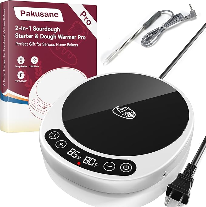Larger 2-in-1 Sourdough Starter Warmer Pro - 2026 Upgrade Larger Heating Plate, Dough Temp Probe, 1°F Control (70–110°F), 24H Timer, Real-Time Monitoring, for Beginner Bakers Pro-WHT