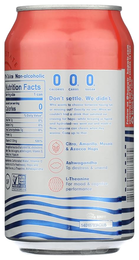 HOP WTR Sparkling Hop Water, Ruby Red Grapefruit 12 Pack, Sugar Free, Low Carb Non Alcoholic Drinks, NA Beer, Adaptogen Drink, No Calories, Adaptogens & Nootropics for Added Benefits, 12 oz Cans