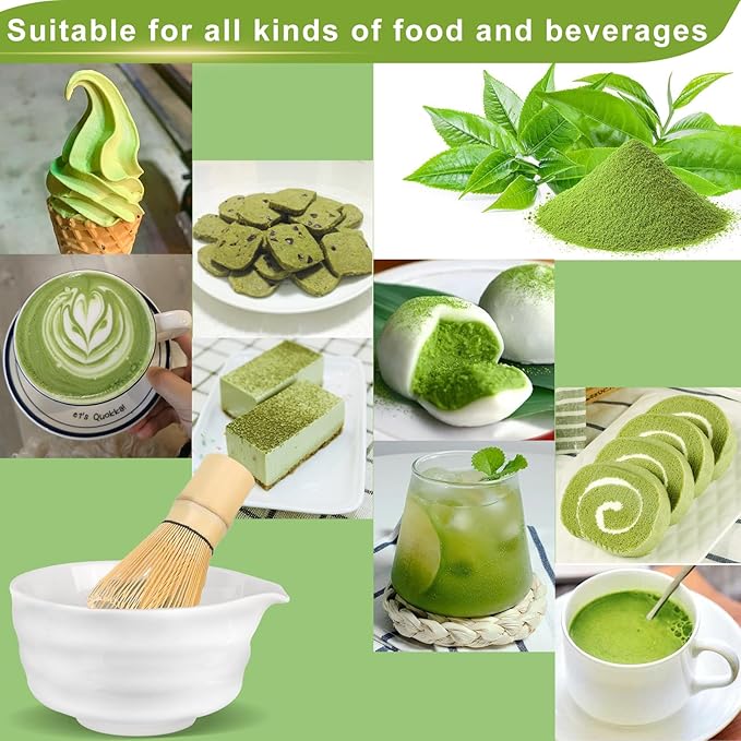7 Pcs Matcha Whisk Set, Matcha Set with Ceramic Bowl, Bamboo Scoop, Whisk, Whisk Holder, Sifter, Spoon and Scoop Holder, Matcha Kit for Matcha Lover (White)